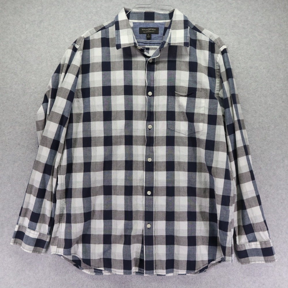 Banana Republic Shirt Mens Large Soft Wash Standard Fit Button Blue Long Sleeve‎